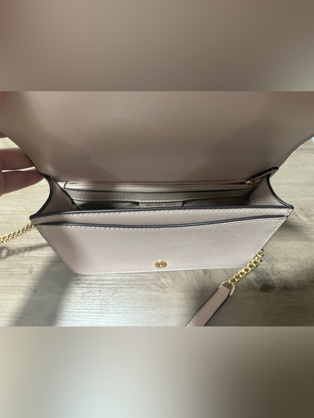 Michael Kors Pale Pink Saffiano Leather Chain Crossbody - Picture 11 of 14